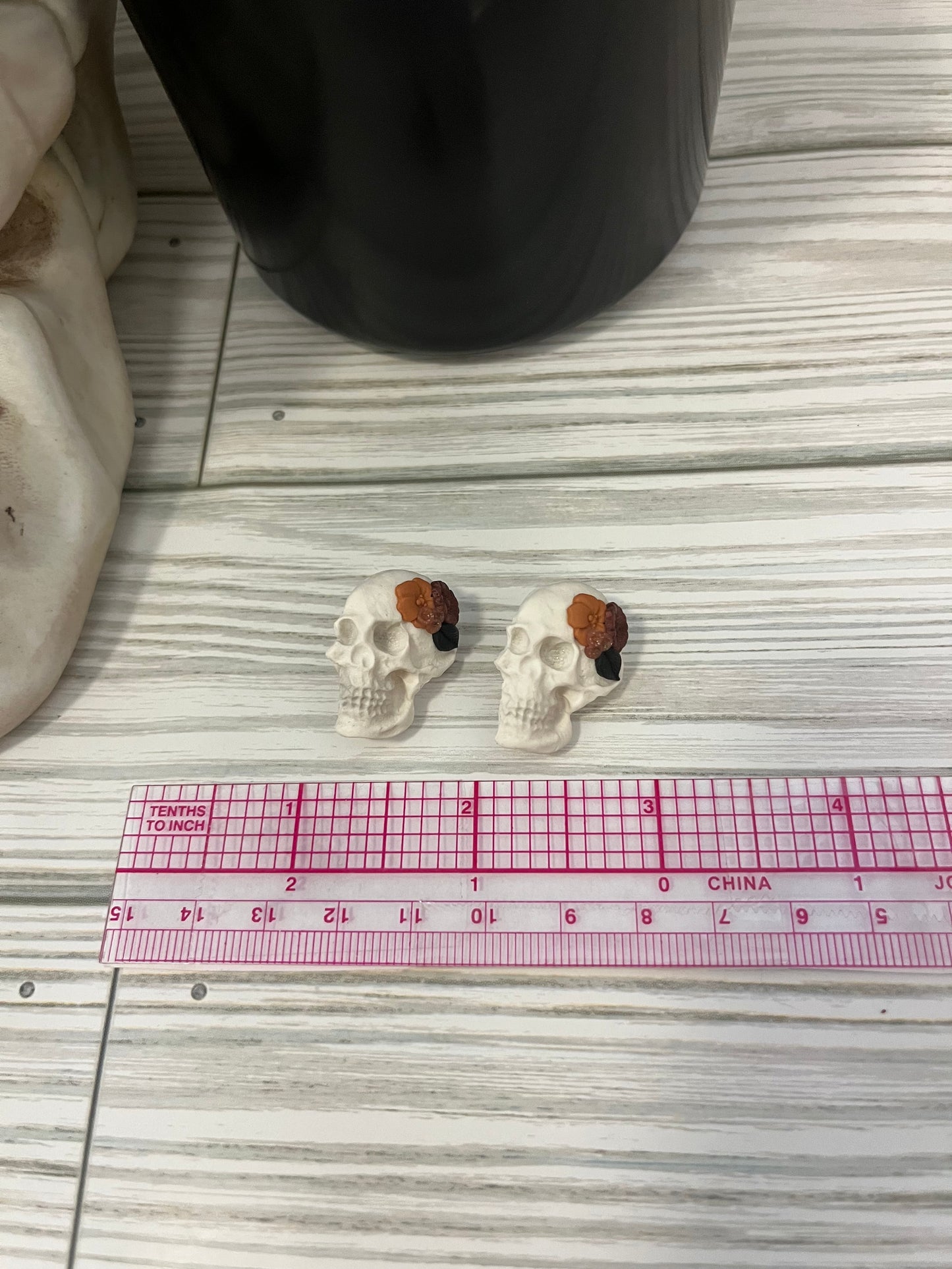 Flowered Skull Large Stud