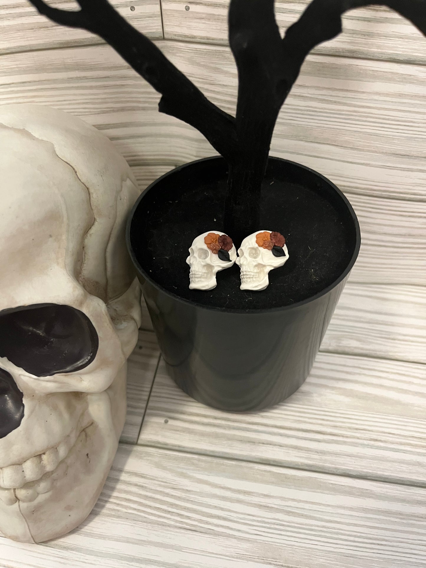 Flowered Skull Large Stud